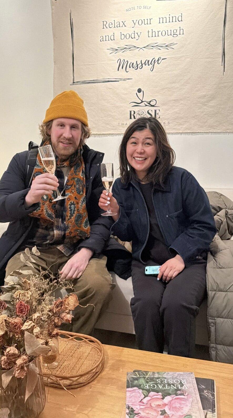 Guests toasting in the reception area