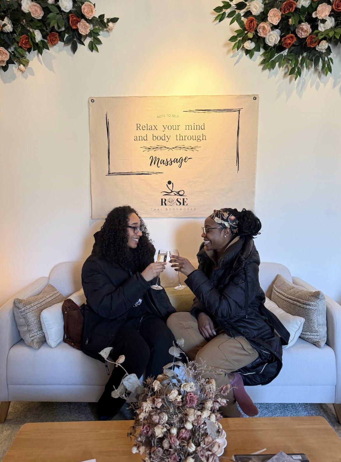 Guests enjoying champagne in the lounge